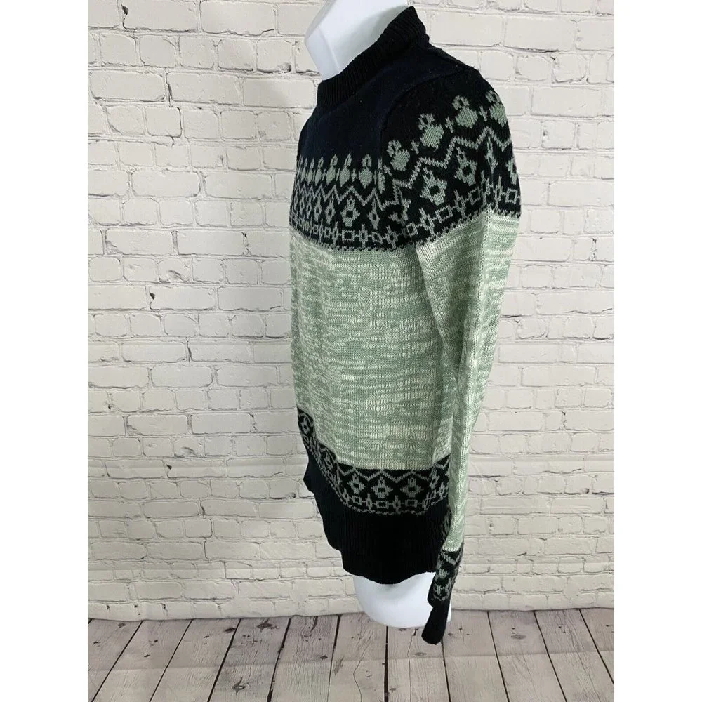 VTG Montgomery Ward Black Green Cable Knit Pullover Long Sleeve Sweater Mens 34
